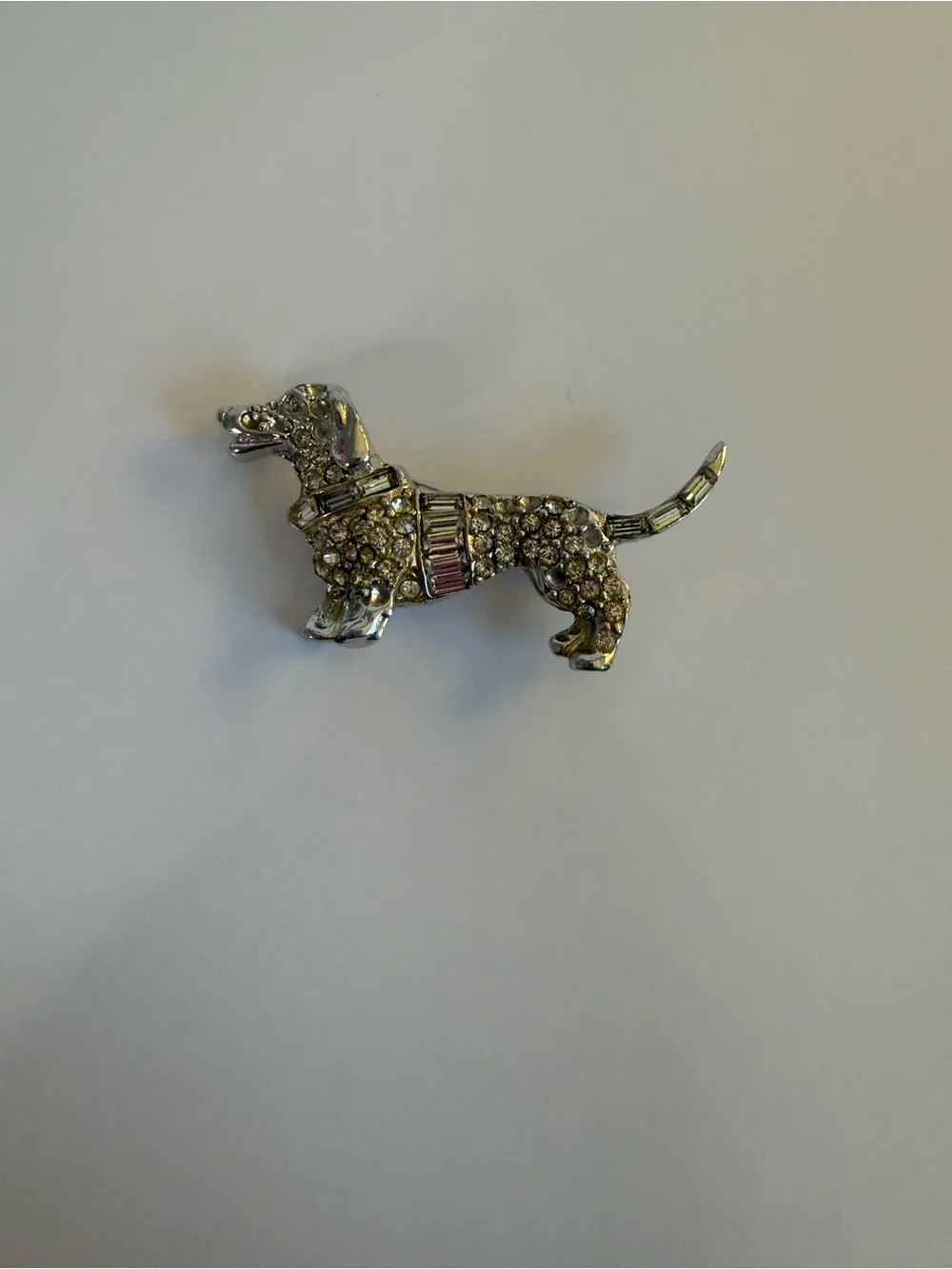 Rhinestone Dachshund Dog Brooch Pin Silver Tone Wiener Dog Jewelry